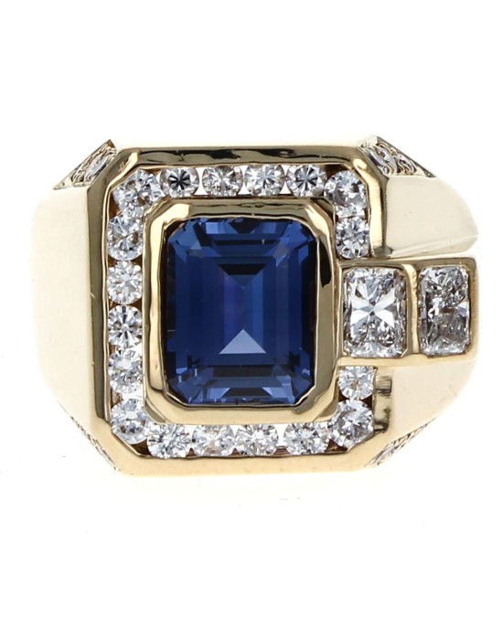 Gentlemans Blue Sapphire and Diamond Ring